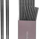 HIWARE 10 Pairs Fiberglass Chopsticks - Reusable Chopsticks Dishwasher Safe, 9 1/2 Inches - Black
