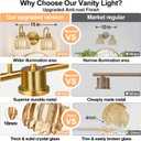 Bathroom Light Fixtures, 2-Light Brushed Gold Vanity Lights for Bathroom with Ribbed Amber Tulip Glass Shade, Vanity Lights Over Mirror for Bedroom, Living Room, Hallway