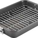 Farberware Bakeware Nonstick Steel Roaster with Flat Rack, 11-Inch x 15-Inch, Gray