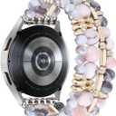 VISOOM Beaded Boho Bracelet Compatible for Samsung Galaxy Watch 7/6/5/4 40/44mm Bands/Active 2 Watch 4 Classic 42mm Band Women, 20mm Handmade Elastic Crystal Beads Bracelet for Galaxy Watch 5 pro