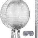 Aoriher Piata 12.6 x 12.6 x 3 Inch Disco Party Game Set Ball Piata Silver Foil 80s 90s Decoration with Stick Mask for Retro Theme Birthday Wedding Party Supplies(Silver,Disco Ball)