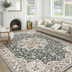 Vintage Living Room Area Rug 10x14 - Large Soft Washable Oriental Traditional Distressed Farmhouse Rugs for Bedroom - Indoor Floor Accent Carpet for Home Office House Decor - Vintage Green