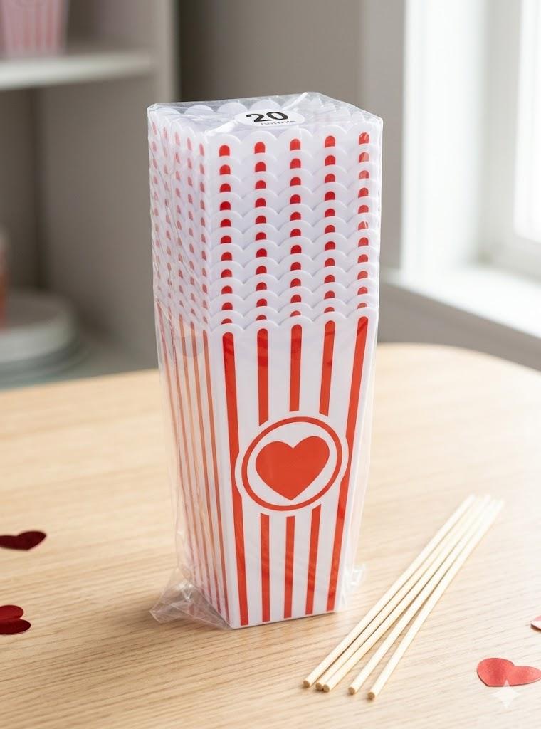 Plastic Popcorn Containers Red & White Striped Retro Style Reusable Popcorn Boxes for Movie Night 12 Pack