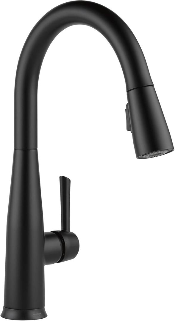 Delta Essa Matte Black Touch Kitchen Faucet with Pull Down Sprayer, Modern Single Hole Touch On Kitchen Sink Faucet, Single Handle, Matte Black 9113T-BL-DST