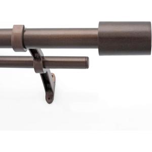 Deco Window 1 Inch Double Curtain Rod for Windows Adjustable 36 to 66 Brown Oil Rubbed with Barrel Finials & Bracket Set