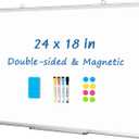 DOLLAR BOSS White Board Magnetic Dry Erase Board, 24 x 18 Inch Double-Sided Whiteboard for Wall Silver Aluminum Frame for Office School Home with 8 Magnets 4 Markers 1 Eraser 1 Detachable Pen Tray