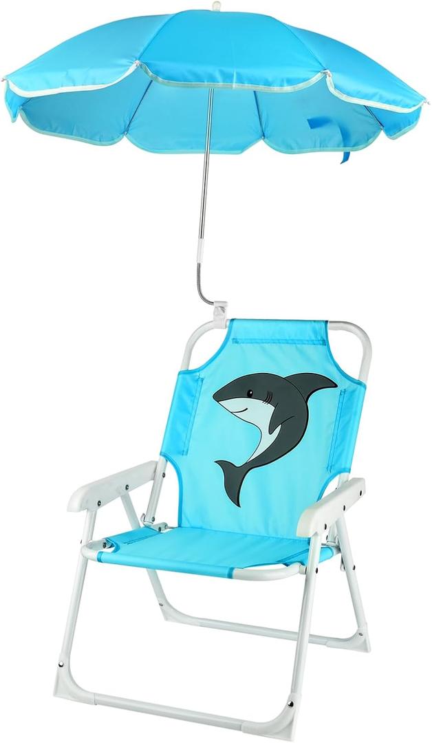 PLULON Kids Beach Chair with Umbrella Folding Lawn and Camping Chair with Summer Shade for Beach, Pool, Travel and Outdoor (for 1-5 Years Old)