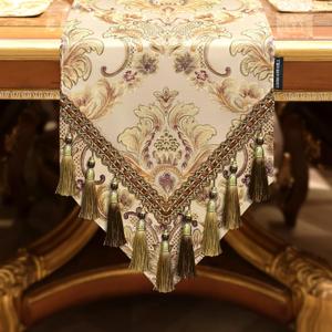 Loom and Mill Jacquard Table Runner 72 inches Long, Thick Fabric Floral Table Runners with Handmade Tassels for Dining Room Kitchen Holiday Table Setting Dresser Party Christmas Decor(Khaki,13”x 72”)