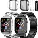 Stainless Steel Band and Case Compatible With Apple Watch Iwatch Ultra Series 38mm/40mm/41mm Men Women Classic Classy Metal Business (Black&Silver)