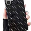 Compatible with iPhone 16 Case, Fashion Cute Polka Dot Pattern Aesthetic Design for Women, Soft TPU and Hard Back Shockproof Phone Case for iPhone 16 6.1 inch, Black