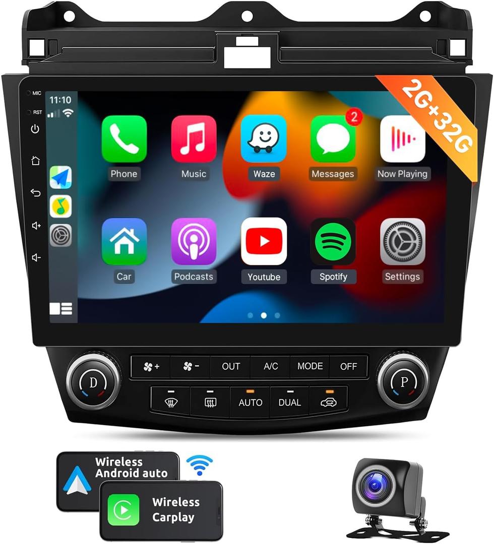 Naifay Android Car Radio for Honda Accord 7th 2003 2004 2005 2006 2007 with Wireless Carplay Android Auto, 2+32G 10.1inch Touch Screen for Honda Accord Car Stereo Bluetooth/GPS/WiFi/SWC/Split Screen