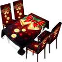 Moukeren 5 Pcs Christmas Tablecloth Chair Covers Set Removable Washable Christmas Table Cover with 4 Stretch Xmas Seat Slip Covers for Home Hotel Dining Room Xmas Banquet Wedding Party Decor