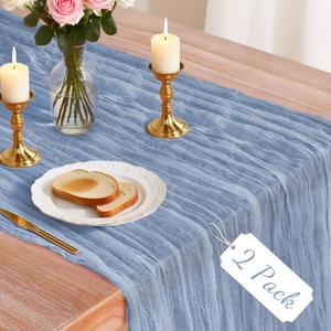 2 Pack Dusty Blue Cheesecloth Table Runner, 10Ft Boho Gauze Cheese Cloth Table Runners for Wedding, Party, Dinner, Baby Shower, 120 Inches Long Table Runner for Easter, Father's Day Decor