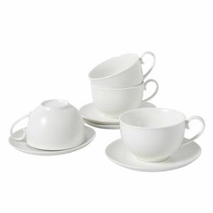 10OZ Porcelain Cappuccino Cups with Saucers, Ceramic Espresso Cups Set, White Coffee Cup and Saucer, White Tea Cup Set, Dishwasher & Microwave Safe, Gift for Anniversary or Housewarming (4PCS)