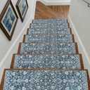 Breling 15 Pcs Blue and White Floral Stair Treads for Wooden Steps 8x30 Inches Stair Treads Indoor Non-Slip Carpet Runner Decorative Long Rugs Safety Mats for Indoor Carpet Covers Elders and Dogs