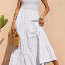 PRETTYGARDEN Women's 2026 Casual Loose Plain Maxi Sundress Smocked Tank Dress Sleeveless Spring Beach Tiered Long Dresses (White, L)