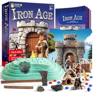 EDUMAN Iron Ages Fossil Dig Kit for Kids, Dig it Up Ancient Creatures Kit, Archaeology Kits with Mining Kit Tools, Educational Toys & Stem Toys for Kids Age 6 for Boys Girls