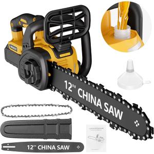 Cordless Chainsaw for DeWalt 20v Battery,12" Chain Saw Oil Lubrication System with Security Lock, Handheld Electric Chainsaw for Wood Cutting,Tree Trimming Branches(Battery Not Included)