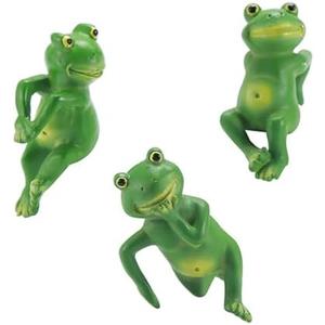 3 Pcs Quirky Frog Figurine Outdoor Garden Decor, Resin Frog Statue Hanging Ornaments for Plant Pot Fish Tank, Handmade Crafts Patio Decor (Green A, 3 Pcs Set)