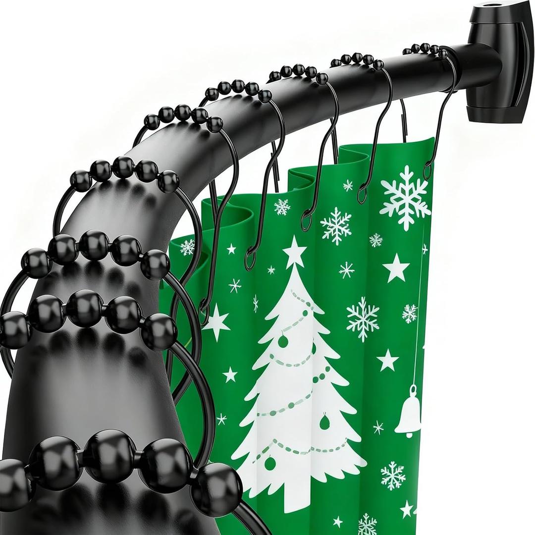 Bonpally Curved Shower Curtain Rod for Bathroom, 40-72 Inches Adjustable Curved Shower Rod, 0.9MM Aluminum Shower Curtain Rod with Rotating Brackets for Extra Shower Space, Need to Drill, Black