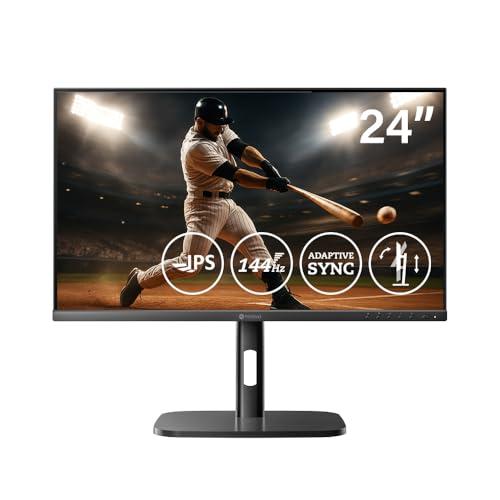 AG Neovo MH2404 24 Inch Height Adjustable 144Hz Full HD Monitor with Ergonomic Stand, Tilt, Swivel, Pivot, Height Adjustment, HDMI, DisplayPort, Adaptive Sync, Speakers