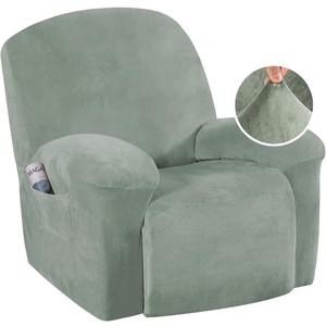 H.VERSAILTEX Recliner Chair Cover Velvet 1-Piece for Large Recliner, Soft Thick Luxury Furniture Protector with Elastic Bottom, Anti-Slip Foams Attached (Sea Grass, Large)