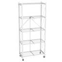 black leopard 5-Tier Foldable Metal Storage Shelf with Wheels, White