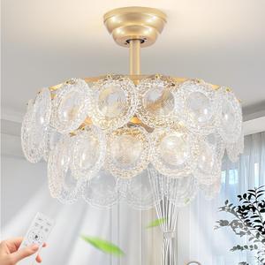 Modern Gold Crystal Fandelier Ceiling Fan with Light and Remote 6-Speed | Mid-Century Caged Chandelier Fan, 6-Speed Reversible Motor for Bedroom, Nursery, Living Room 