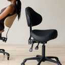 Pneumatic Swivel Rolling Saddle Chair with Wheels and Ergonomic Back Support for Hair Stylist, Dental Hygienist, Hygienic Clinic, Spa, Massage, Home, Office - 510 KOA, Standard