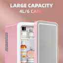 Mini Skincare Fridge 4L, Skincare Mini Fridge with Dimmable LED Light Mirror, Cooler & Warmer Dual Use (35.6°F-149°F) for Makeup & Food, Ultra-Quiet Mini Fridge for Bedroom Office Car, Pink, 9.8*9.6*7 inches