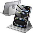 JETech Rotating Case ONLY for iPad Pro 13-Inch M5/M4 (2025/2024) with Pencil Holder, 360 Degree Rotation Protective Stand Cover Clear Back (Silver)