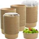 Lyellfe Kraft Paper Bowls with Lid, 17 oz, 50 Pack | Disposable, Water/Oil Proof, For Hot Cold Food, For Soup Salad Ice Cream