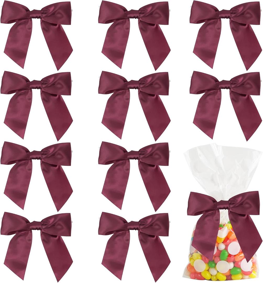 AIMUDI Burgundy Satin Bows with Twist Ties 4.5" Pre-Tied Burgundy Bows for Crafts Maroon Gift Bows Premade Bows for Gift Wrapping Christmas Tree Wedding Decor Bridal Shower Party Favors - 36 PCs