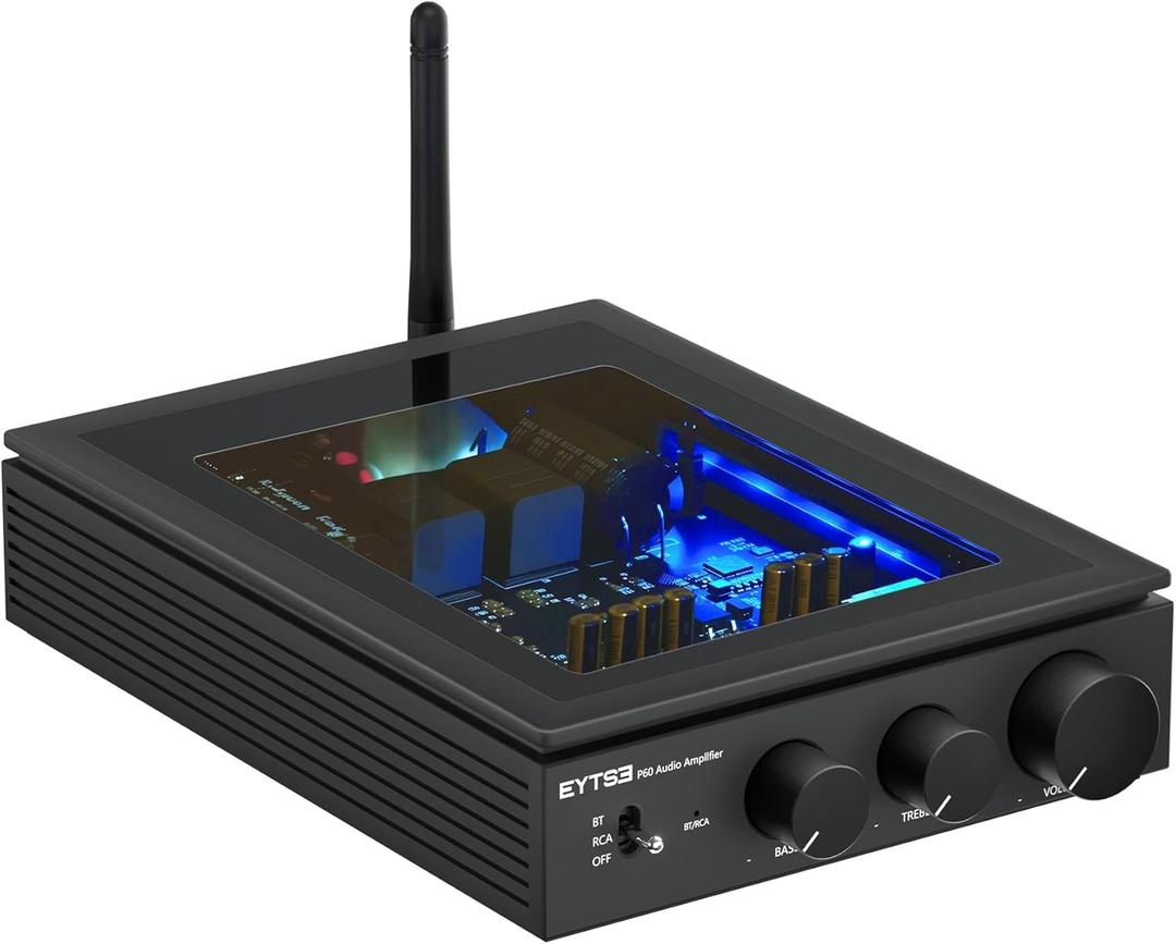 Bluetooth 5.3 Stereo Amplifier, 300W x 2, 2 Channel TPA3255 Class D Mini Amplifier, Bass/Treble/Volume Control for Passive Speakers/Indoor/Outdoor/Bookshelf Speaker/Home Audio/Subwoofer Desktop