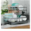 7 code Large Dish Drying Rack for Kitchen Counter, Detachable Large Capacity Dish Drainer Organizer, 2Tier Dish Racks with Utensil Holder, Black