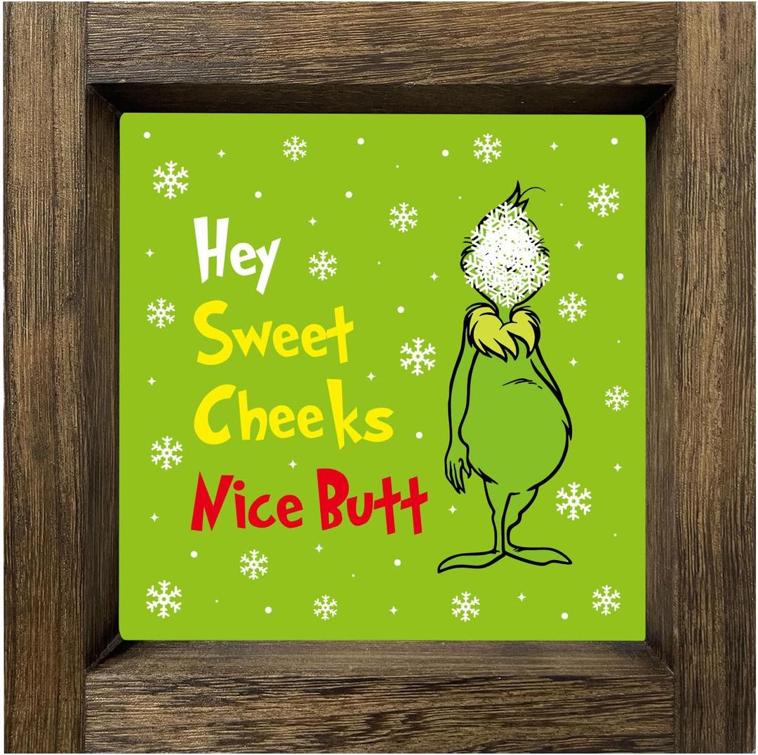 Funny Christmas Decorations, Christmas Wooden Sign for Home Bathroom Decor, Holiday Art Prints with Wood Frame, Xmas Tiered Tray Decor Party Supplies, White Elephant Gifts Stocking Stuffer, 7x7 Inch (Sweet)
