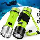 Diving Flashlight Underwater LED Light, 1500 Lumen & 3 Modes IPX8 Waterproof Flashlight, Rechargeable Torch Scuba Dive Light Water Lights for Night Diving Snorkeling Outdoor Sports (Black+Silver)