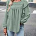 PRETTYGARDEN Women's Long Sleeve Blouses Ruffle Swiss Dot Crochet Loose Fit Tunic Dressy Casual Tops Shirts Spring Fashion 2026 (Fruit Greenack XS) (Green, XS)