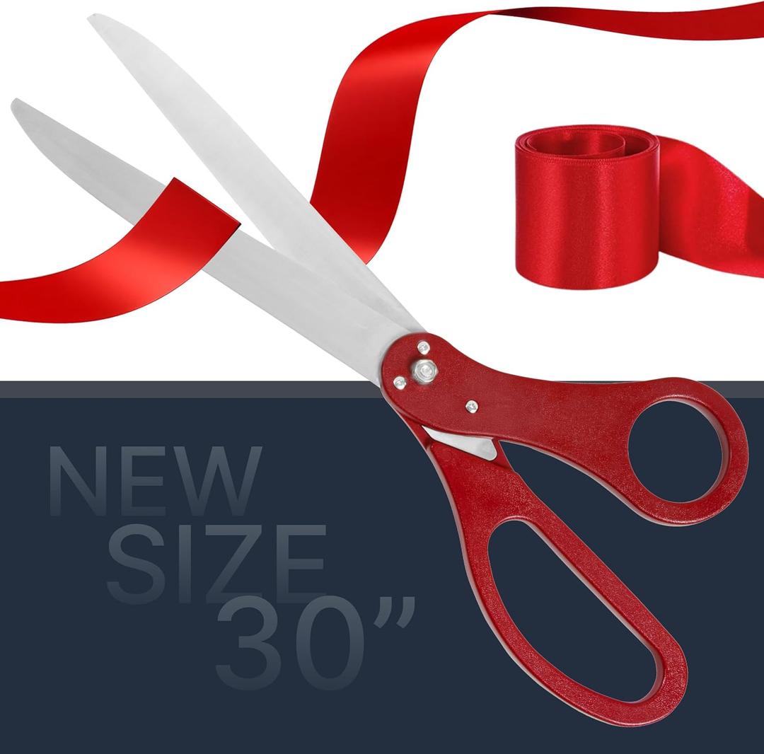 Big Ribbon Cutting Ceremony Kit - 30 Inch Large Red Scissors for Grand Opening Ceremonies and Red Satin Ribbon For Business Opening Inaugurations and Special Events