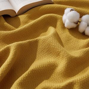 Bedsure 100% Cotton Blanket King Size for Bed - Breathable and Lightweight, Soft Cozy Textured Herringbone Woven Blanket for Summer, Yellow, 108x90 inches