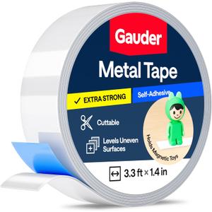 GAUDER Metal Tape Self Adhesive | Ferrous Tape for Magnets | Metallic Steel Strip (3.3 ft)