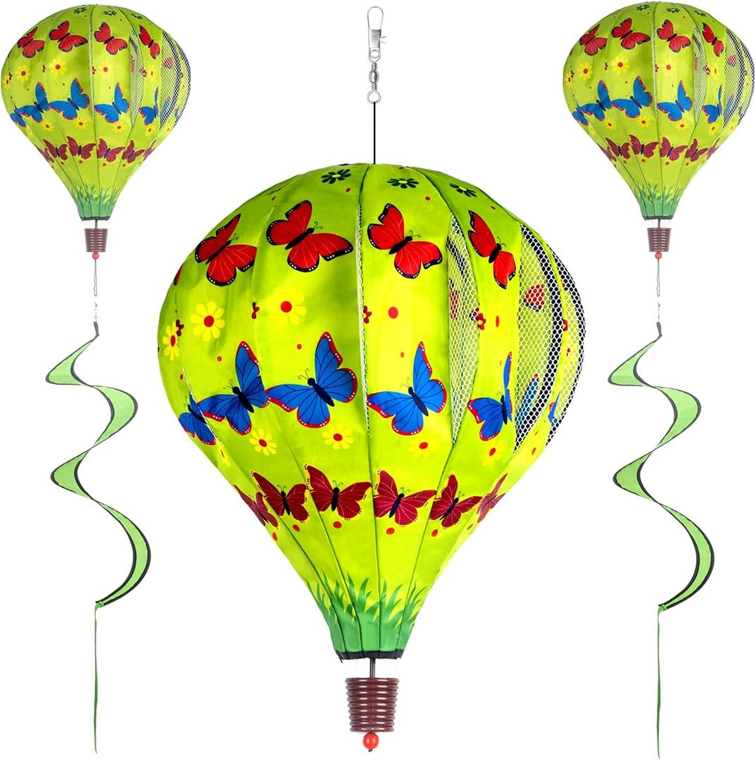 2Pack Hot Air Balloon Wind Spinner Garden Windmills and Spinners Decorations Large Outdoor Hanging Decor Lawn Yard Windsock Ornaments Colorful Butterfly Wind Hanging Ornaments