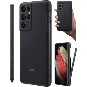 S21 Ultra Silicone Case with S Pen Replacement for Samsung Galaxy S21 Ultra 5G Silicone Case with Stylus Pen+USB to Type-C Adater (S Pen+Case/Black)
