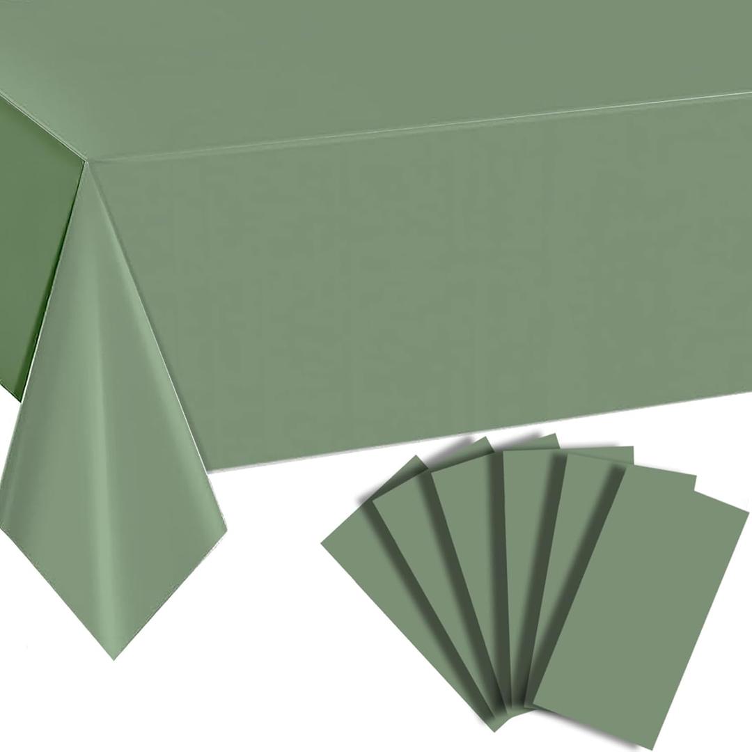 6 Pack Sage Green Plastic Tablecloths for Rectangle Tables Waterproof Sage Green Table Cover for Birthday Bridal Wedding Baby Shower Party Decorations, 54 X 108Inch