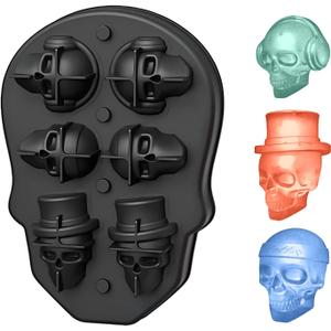 Samuelwrold Premium Skull Ice Cube Mold - 3D Skeleton Head Mold & Halloween Ice Mold, Skull Silicone Mold for Ice, Chocolate, Candy, Skeleton Head Mold for Party & Decor 2PC (Aqua Blue)