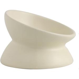 Ceramic Raised Cat Bowl, Cat Food Bowls Elevated Tilted, Ceramic Pet Bowl Whisker Friendly, Anti Vomit & Reduce Neck Burden for Food and Water (Cream-White)