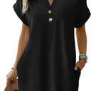 kipfall Summer Dresses for Women 2026 Button Down V Neck Sundress Vacation Beach Coverup Dress Trendy Basic Outfits (Black, L)
