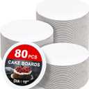 80-Pack Cake Boards 10 inch Round White Cake Circles Rounds Base Food-Grade Cardboard Cake Board for Cakes, Christmas, Bread, DessertsThin and strong