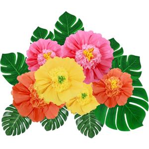 Canlierr 40 Pack Tropical Party Decorations Supplies Large Tissue Paper Hibiscus Flowers Faux Palm Leaves Set for Hawaiian Luau, Safari, Mexican Fiesta, Birthday Parties