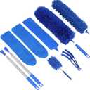 10 PCS Microfiber Cobweb Duster with Extension Pole (100 Inch Telescoping), Washable Dusters for Cleaning, Multifunctional Bendable Feather Duster for Ceiling Fan, Blind, High Ceiling (Blue)